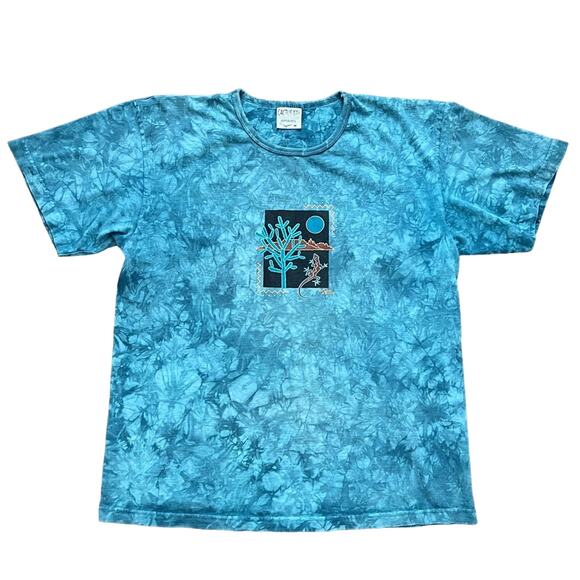 Vintage’00 Cactus Bay Teal Tie-Dye Southwestern USA Made Desert Lizard T Shirt M - Picture 1 of 8